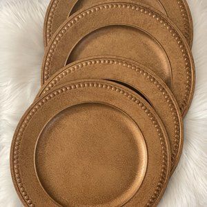 6 Round Beaded Textured Gold Chargers | 13" Diamet